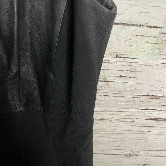 Lafayette 148 black dress midi size 8 virgin wool leather - Picture 6 of 10